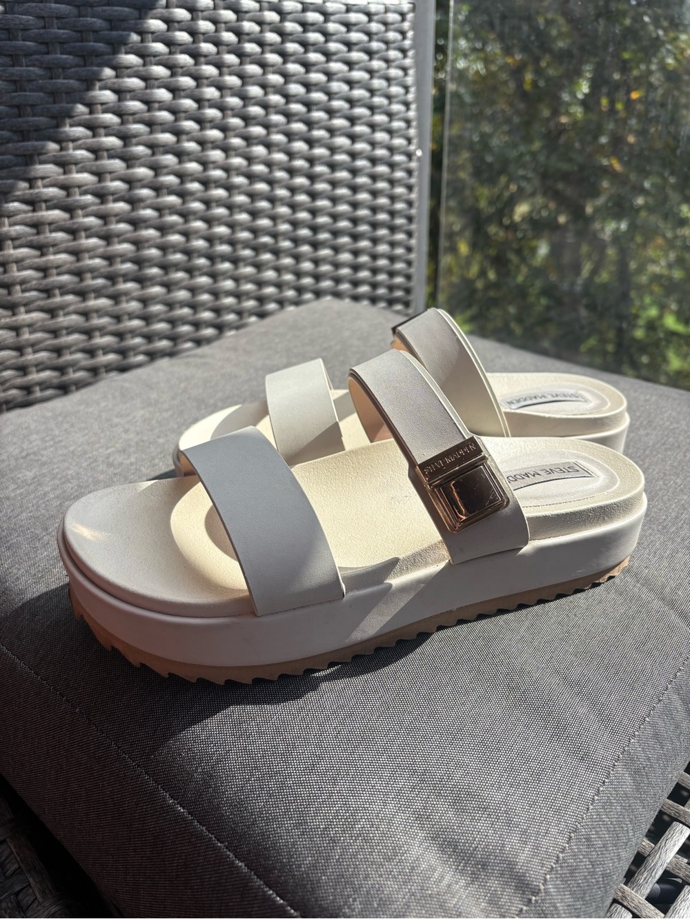 Steve Madden Off-White Dual Strap Platform Slide Sandals